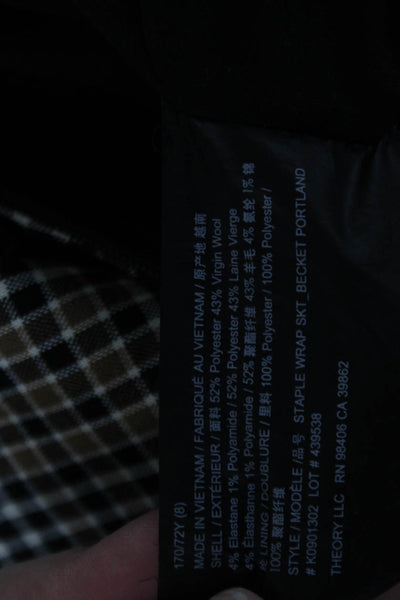 Theory Women A-Line Wrap Plaid Short Black Skirt Size 8