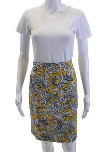 J Crew Womens Black Paisley Pencil Straight Skirt Knee Length Cotton Size 6