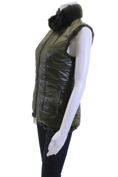 Linda Richards Women Quilted Puffer Jacket Green Zip Sleeveless Size XS