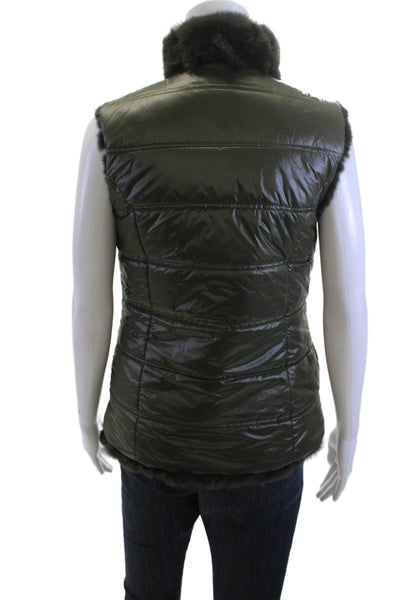 Linda Richards Women Quilted Puffer Jacket Green Zip Sleeveless Size XS