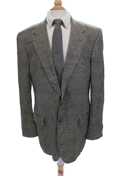 Barneys New York Mens Plaid Sport Coat Black Button Collared Size 40