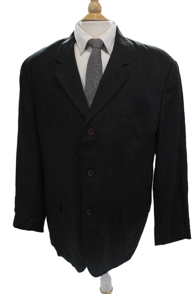 Barneys New York Mens Black Linen Blazer Collared Button Solid Designer Size 54