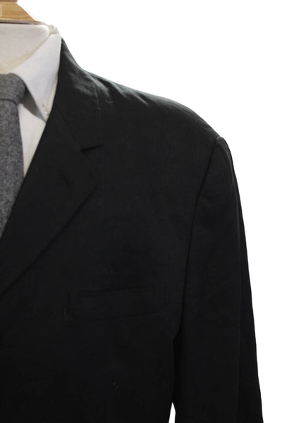 Barneys New York Mens Black Linen Blazer Collared Button Solid Designer Size 54