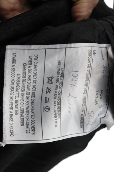 Barneys New York Mens Black Linen Blazer Collared Button Solid Designer Size 54