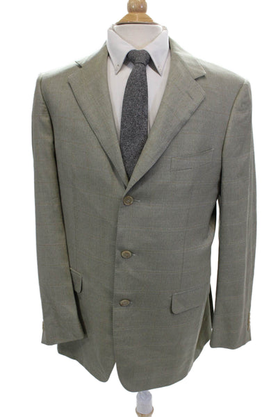 Ermenegildo Zegna Mens Suit Jacket Gray Wool Check Collared Button Size 52