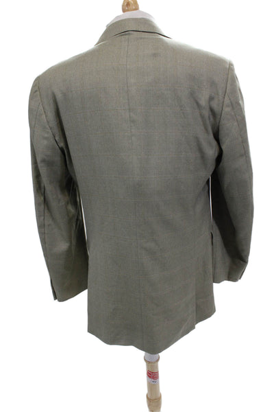Ermenegildo Zegna Mens Suit Jacket Gray Wool Check Collared Button Size 52