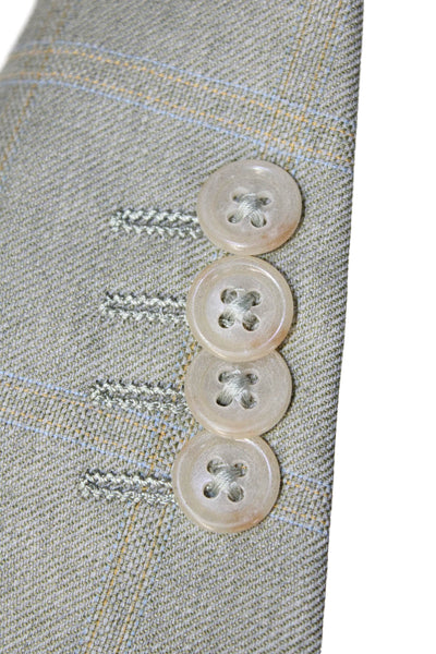 Ermenegildo Zegna Mens Suit Jacket Gray Wool Check Collared Button Size 52