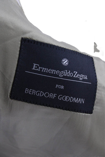 Ermenegildo Zegna Mens Suit Jacket Gray Wool Check Collared Button Size 52