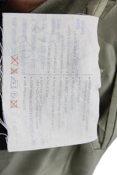 Ermenegildo Zegna Mens Suit Jacket Gray Wool Check Collared Button Size 52