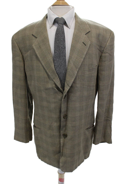 Giorgio Armani Le Collezioni Men Beige Plaid Linen Sport Coat Size 44