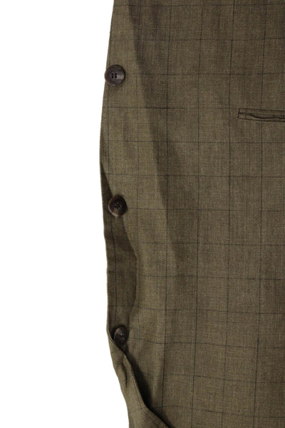 Donna Karan Mens Brown Checked Linen Blazer Collared Button 90s Size 42