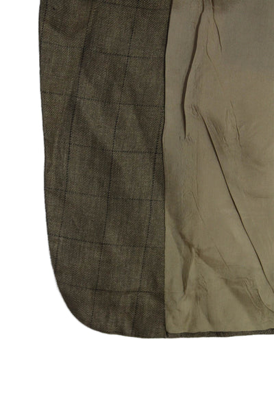 Donna Karan Mens Brown Checked Linen Blazer Collared Button 90s Size 42
