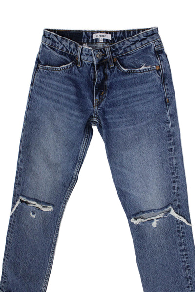 Re/Done Women Boyfriend Jeans Blue Mid Rise 100% Cotton Size 23