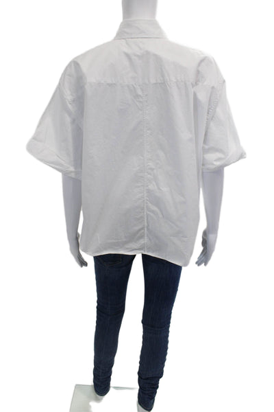 Zara Women Basic Collared 100% Cotton Button-Up Blouse White Short Sleeve Size S
