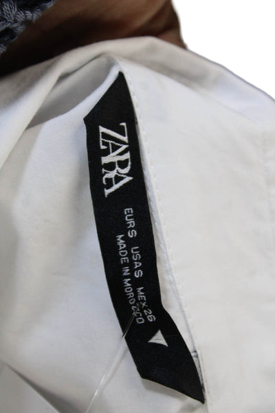Zara Women Basic Collared 100% Cotton Button-Up Blouse White Short Sleeve Size S