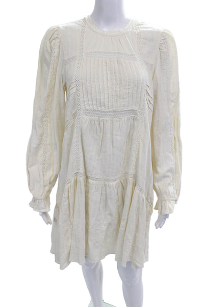 MNG Womens Shift Shirt Dress Beige Knee Length Long Sleeve Cotton Size 8