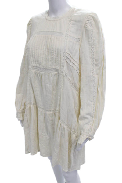 MNG Womens Shift Shirt Dress Beige Knee Length Long Sleeve Cotton Size 8