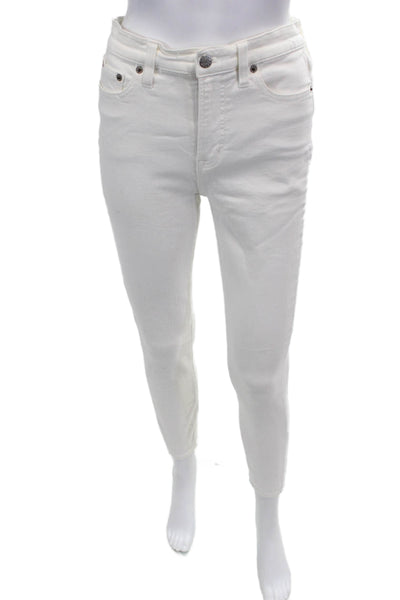 J Crew Women Ankle Skinny White Jeans Mid Rise Button Fly Size 27