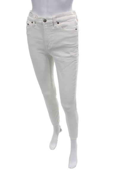 J Crew Women Ankle Skinny White Jeans Mid Rise Button Fly Size 27