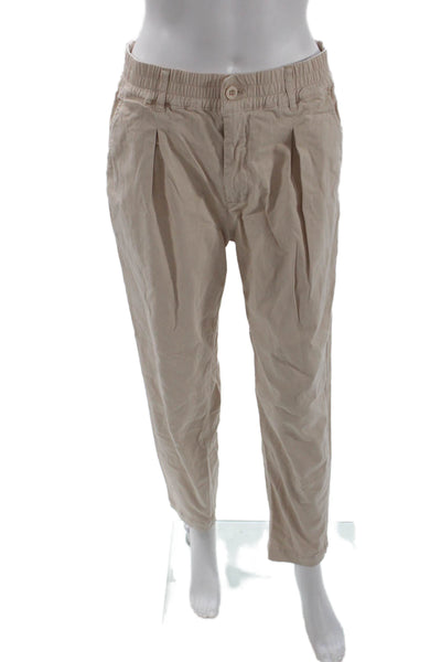 Michael Stars Women Cropped Chino Pants Beige Button Cotton Size S
