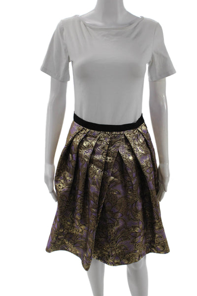 Marni Women A-Line Pleated Black Floral Midi Skirt Size 6