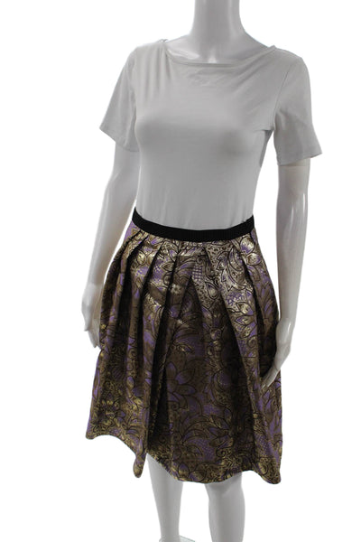 Marni Women A-Line Pleated Black Floral Midi Skirt Size 6