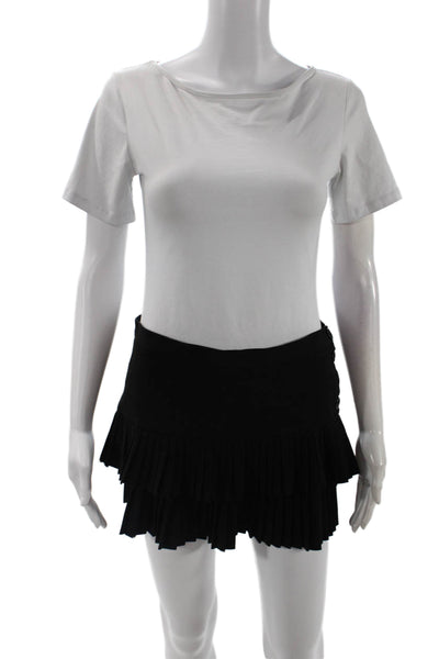 BCBGMAXAZRIA Women Black Pleated Mini Skort Rayon Polyester Spandex Size 2