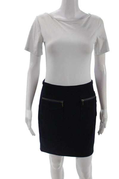 J Crew Women Mini Pencil Skirt Dark Blue Wool Viscose Solid Size 0