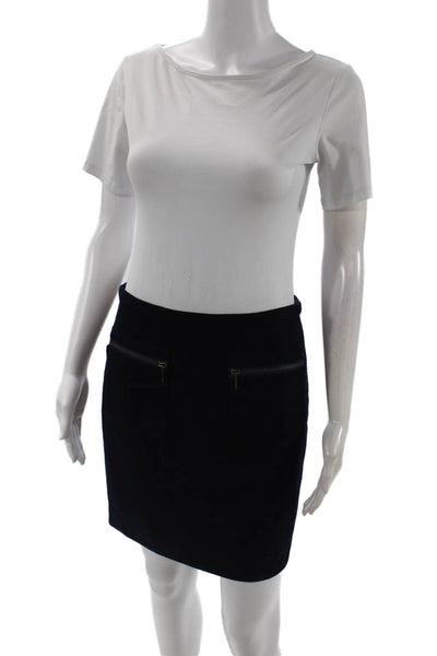 J Crew Women Mini Pencil Skirt Dark Blue Wool Viscose Solid Size 0
