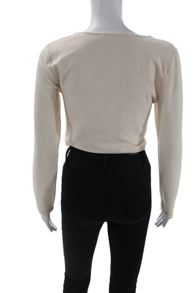 Jonathan Simkhai Women Cropped Square Neck Long Sleeve Beige Top Size M