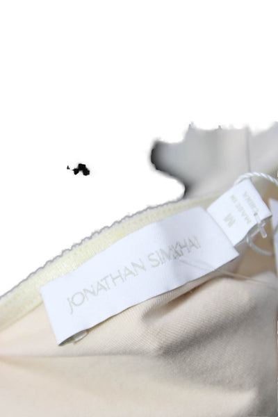 Jonathan Simkhai Women Cropped Square Neck Long Sleeve Beige Top Size M