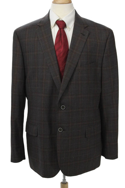 Joseph Abboud Mens Brown Plaid 100% Wool Suit Jacket Button Size 46