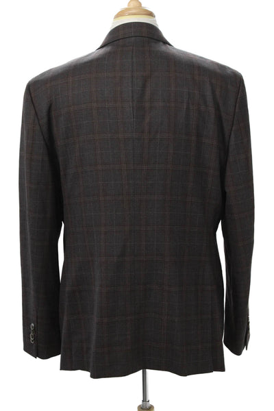Joseph Abboud Mens Brown Plaid 100% Wool Suit Jacket Button Size 46