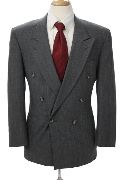 Kuppenheimer Mens Gray Striped Collared Button Suit Jacket Size 40