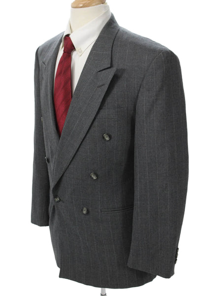 Kuppenheimer Mens Gray Striped Collared Button Suit Jacket Size 40