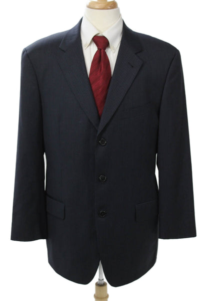 Joseph Abboud Mens Dark Blue Striped Wool Suit Jacket Button Size 42