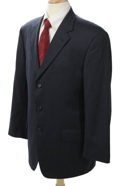 Joseph Abboud Mens Dark Blue Striped Wool Suit Jacket Button Size 42