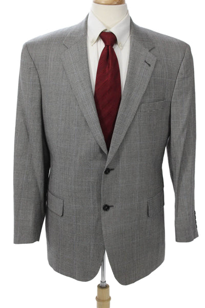 Jos A Bank Mens Classic Plaid Wool Suit Jacket Gray Button Size 43
