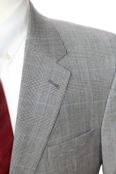 Jos A Bank Mens Classic Plaid Wool Suit Jacket Gray Button Size 43