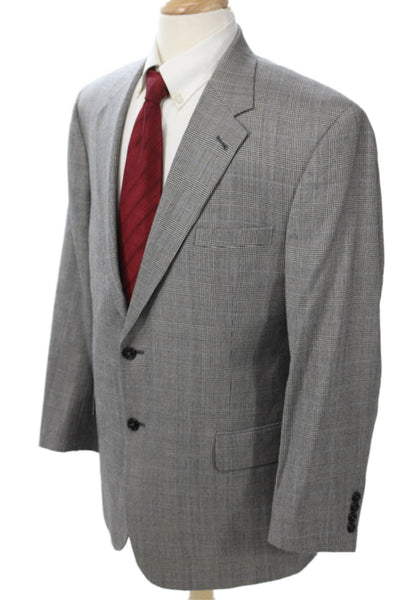 Jos A Bank Mens Classic Plaid Wool Suit Jacket Gray Button Size 43