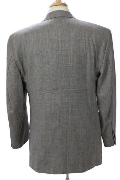 Jos A Bank Mens Classic Plaid Wool Suit Jacket Gray Button Size 43
