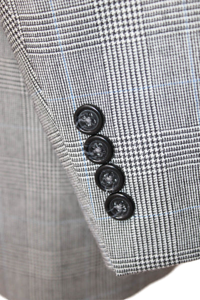 Jos A Bank Mens Classic Plaid Wool Suit Jacket Gray Button Size 43
