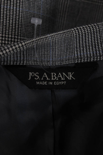 Jos A Bank Mens Classic Plaid Wool Suit Jacket Gray Button Size 43