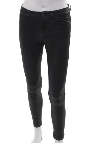 Alice + Olivia Womens Black Lamb Leather Ankle Jeggings Size 0