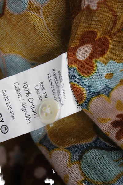 Sundry Women Blue Floral Bohemian Cotton Button-Up Long Sleeve Blouse Size 0