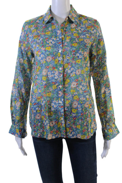 Birds of Paradis Women Blue Floral Button-Up Blouse Long Sleeve Size XS