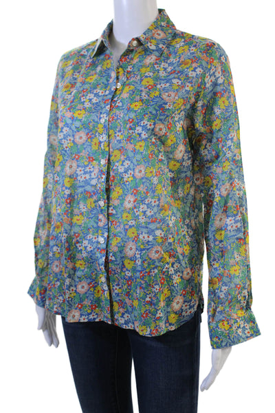 Birds of Paradis Women Blue Floral Button-Up Blouse Long Sleeve Size XS