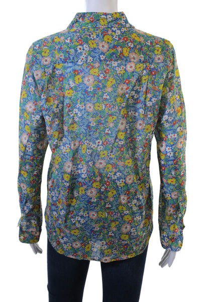 Birds of Paradis Women Blue Floral Button-Up Blouse Long Sleeve Size XS