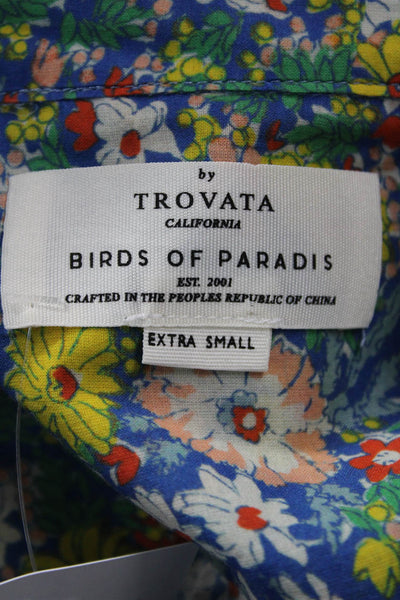Birds of Paradis Women Blue Floral Button-Up Blouse Long Sleeve Size XS