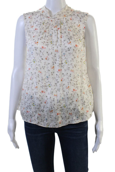 Rebecca Taylor Women White Silk High Neck Sleeveless Floral Blouse Size 2